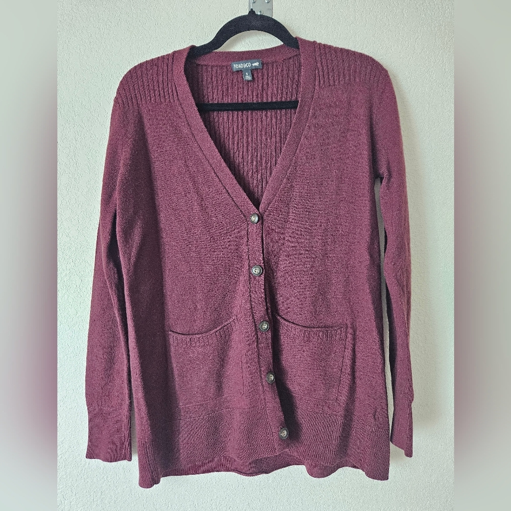 Toad&Co Women's Burgundy Button-Front V-Neck Cardigan